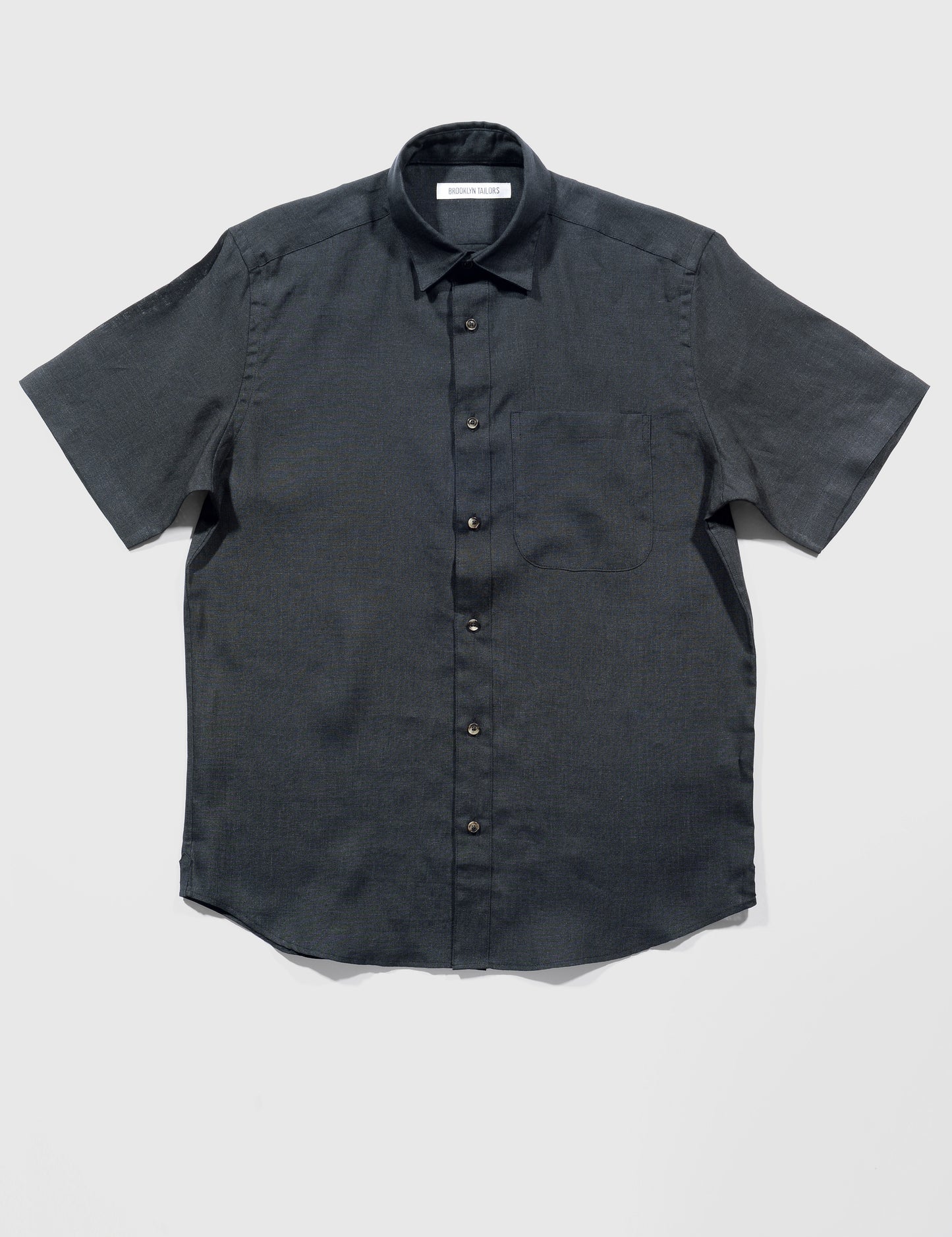 BKT14 Short Sleeved Casual Shirt in Portuguese Linen - Black