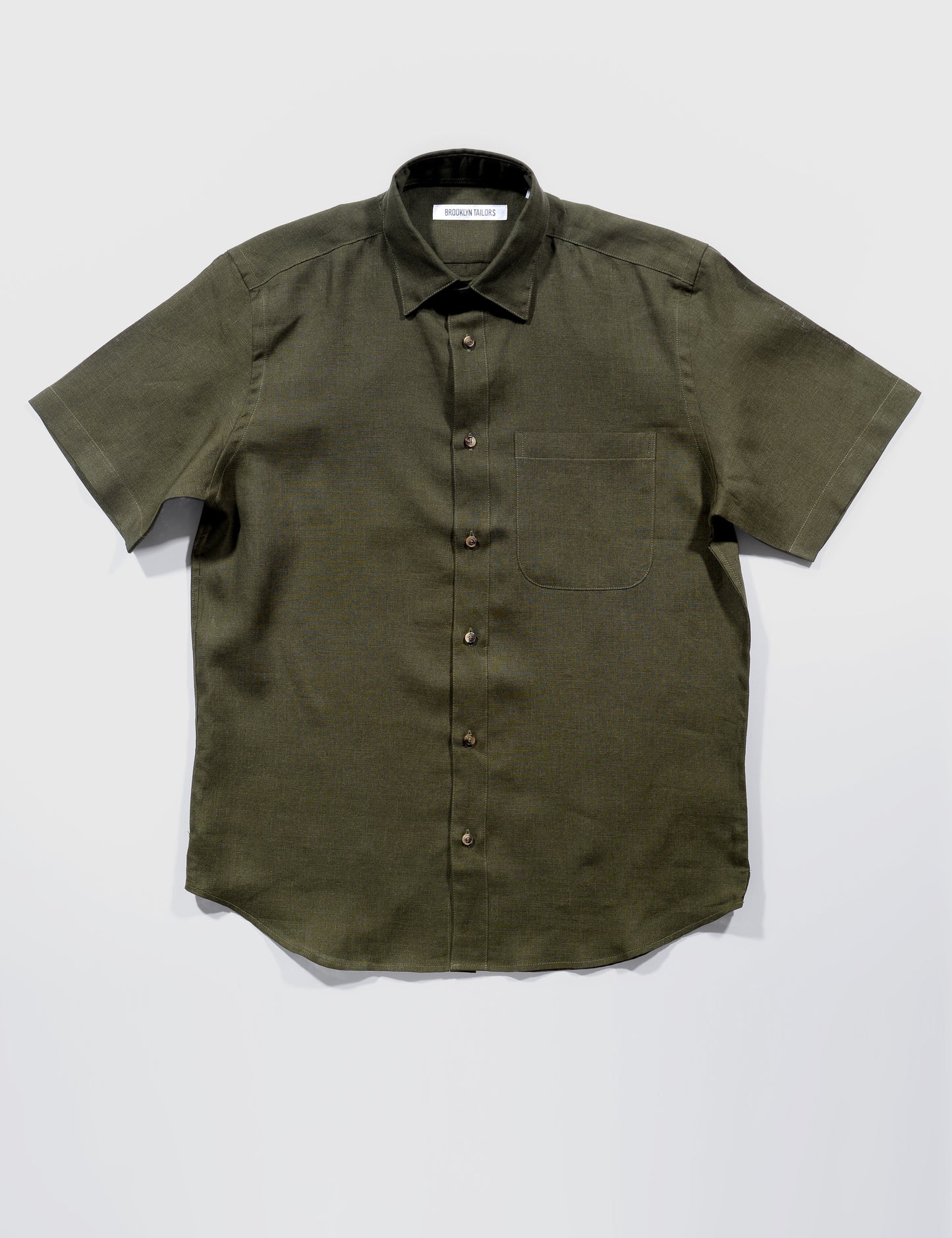 BKT14 Short Sleeved Casual Shirt in Portuguese Linen - Olive