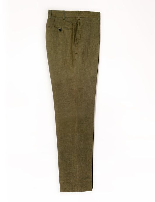 Brooklyn Tailors BKT50 Tailored Trousers in Linen Twill - Moss full length flat shot