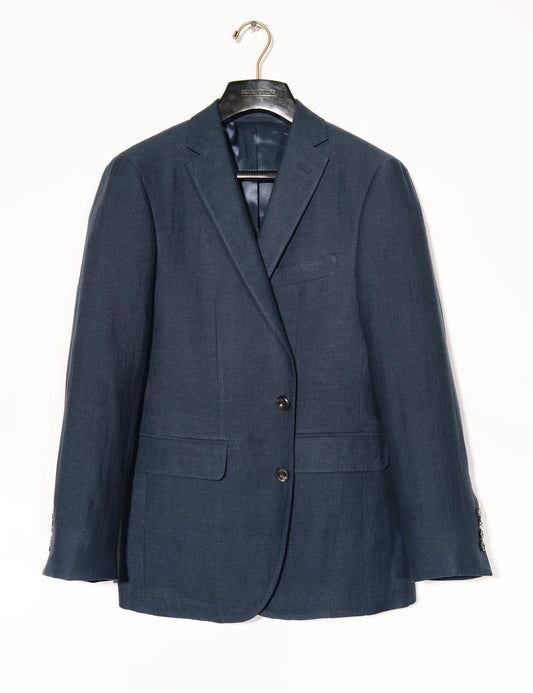 Brooklyn Tailors BKT50 Tailored Jacket in Linen Twill - Salerno Blue full length shot on hanger