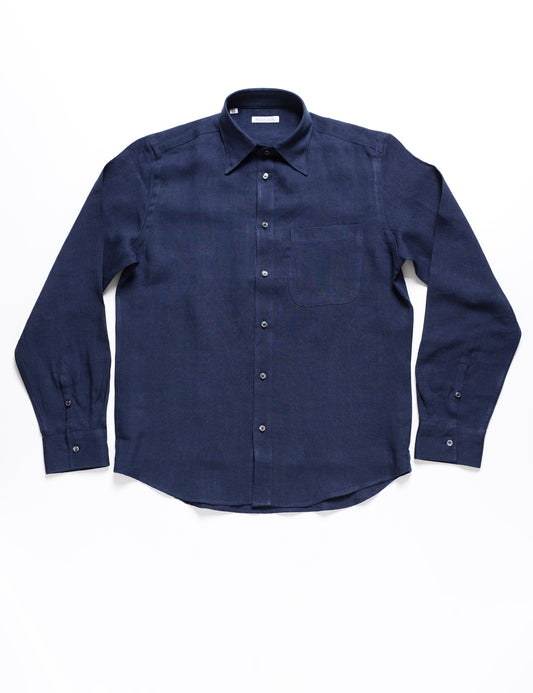 Full length flat shot of Brooklyn Tailors BKT14 Relaxed Casual Shirt in Linen Twill - Salerno Blue
