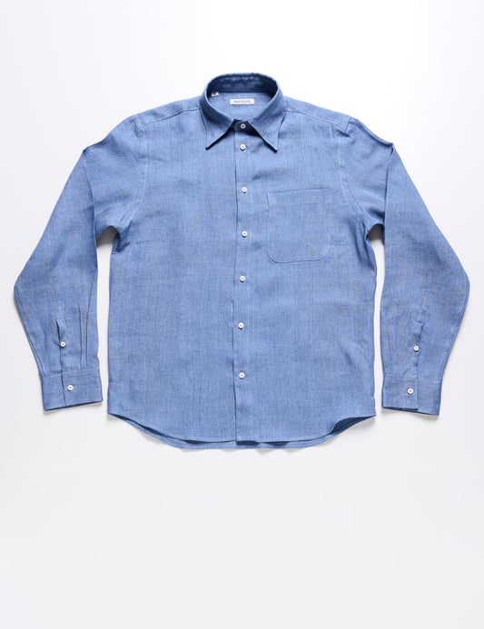 Full length flat shot of Brooklyn Tailors Relaxed Casual Shirt in Linen Twill - Stonewash