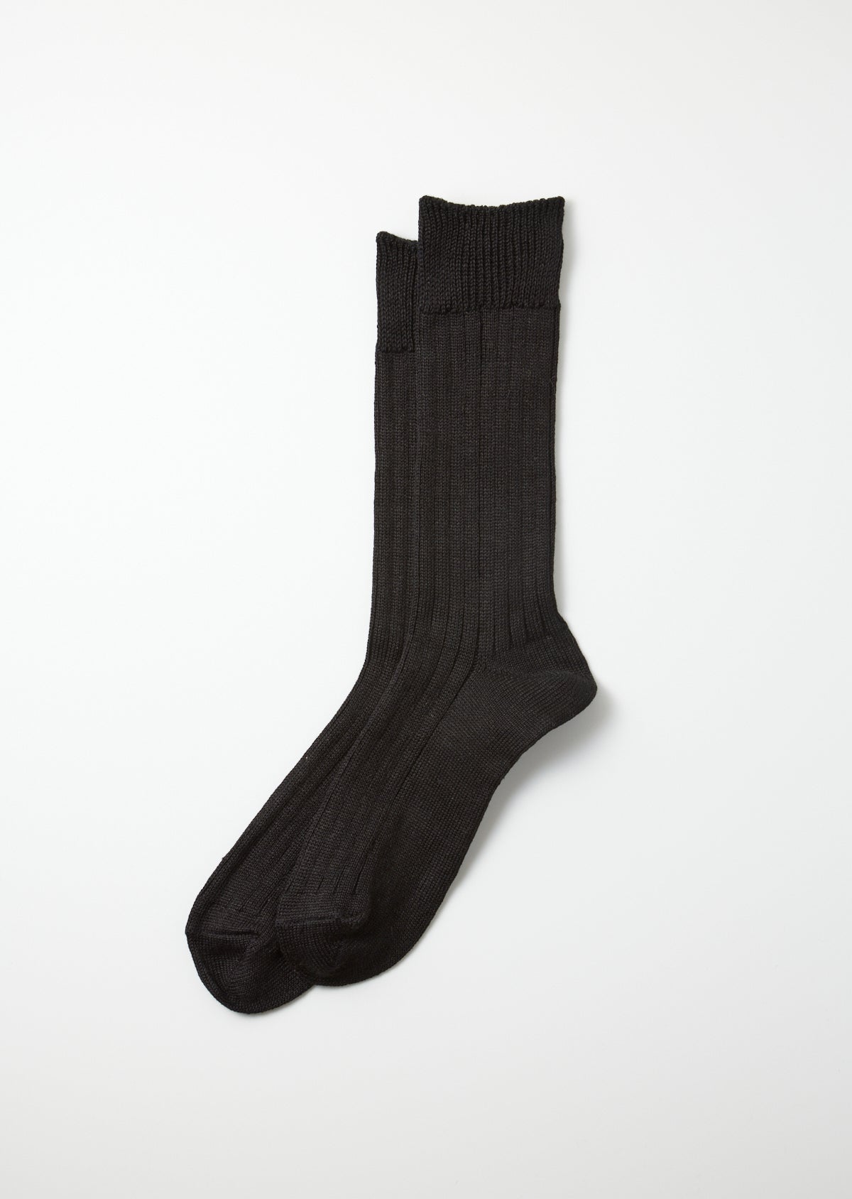 Linen Cotton Ribbed Crew Socks - Black