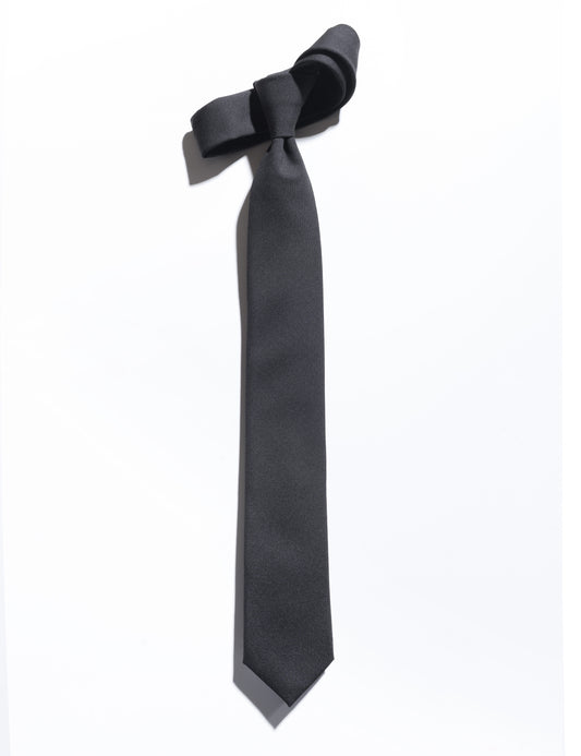 Flat shot of Brooklyn Tailors Super Fine Wool & Mohair Necktie - Black