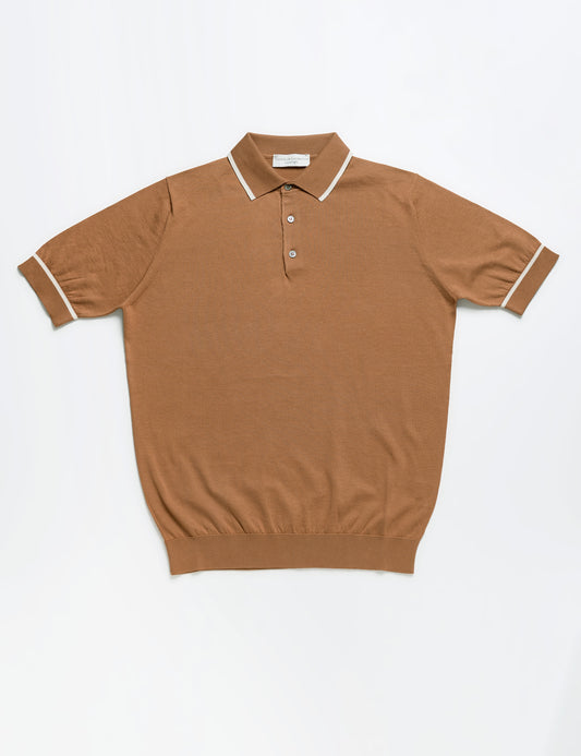 Flat photo of Filippo de Laurentiis Soft Cotton Polo with Tipping - Ochre/White