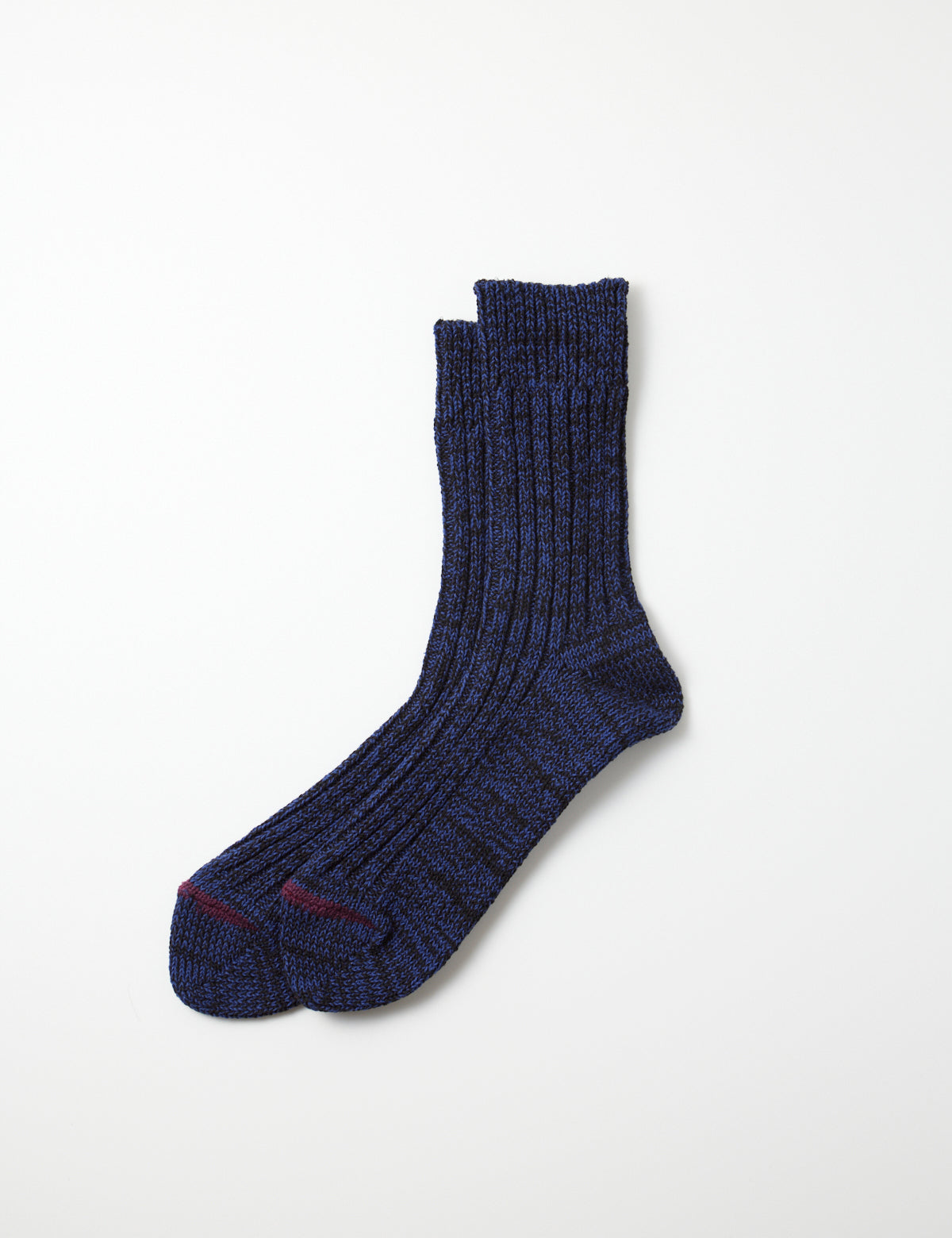 Recycled Cotton Ribbed Crew Socks - Black/Blue