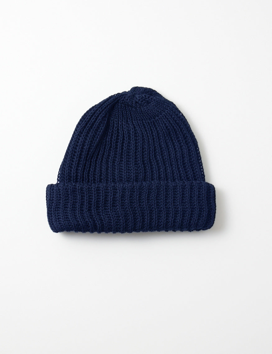 Chunky Cotton Short Beanie - Navy