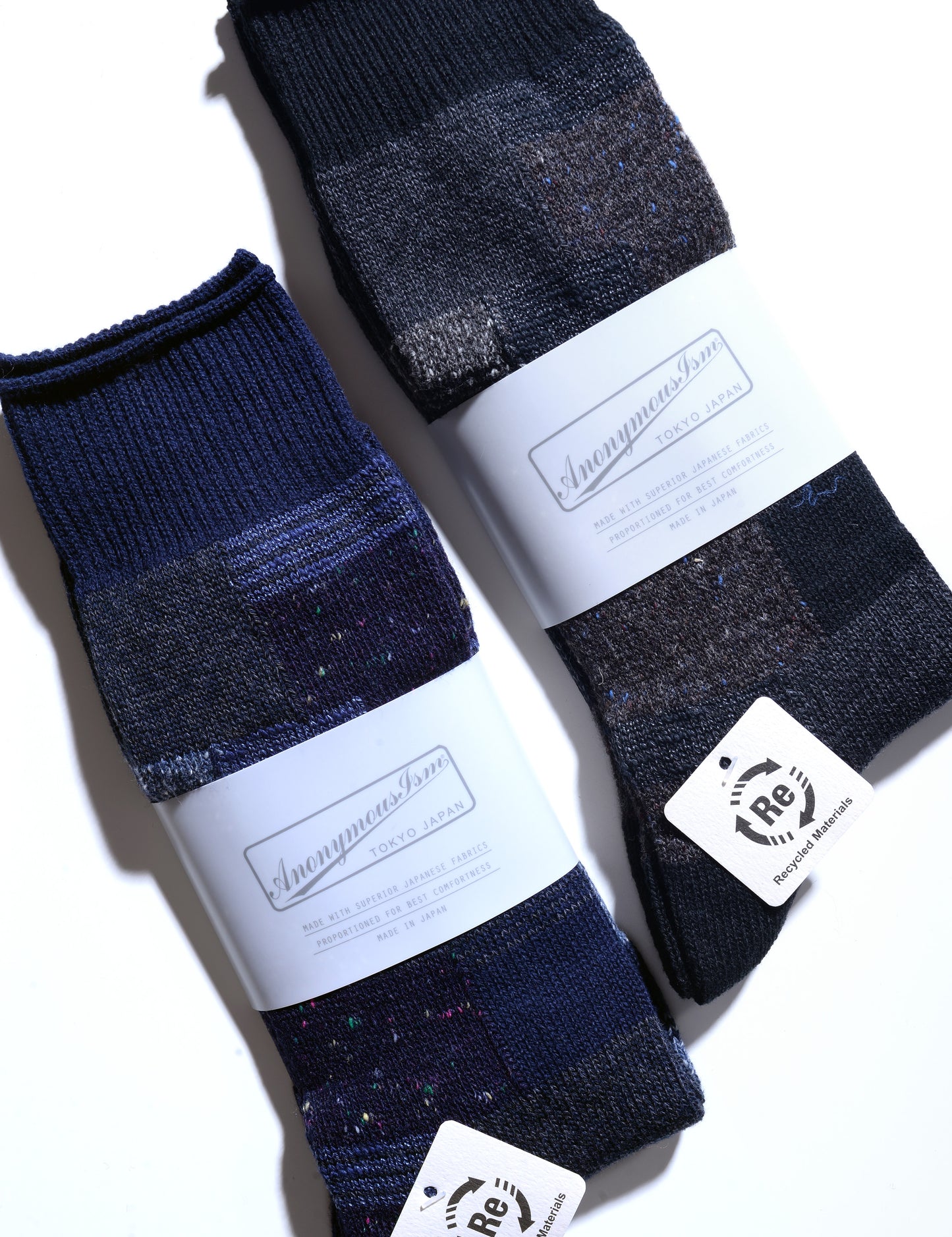 Patchwork Crew Socks - Navy Mix