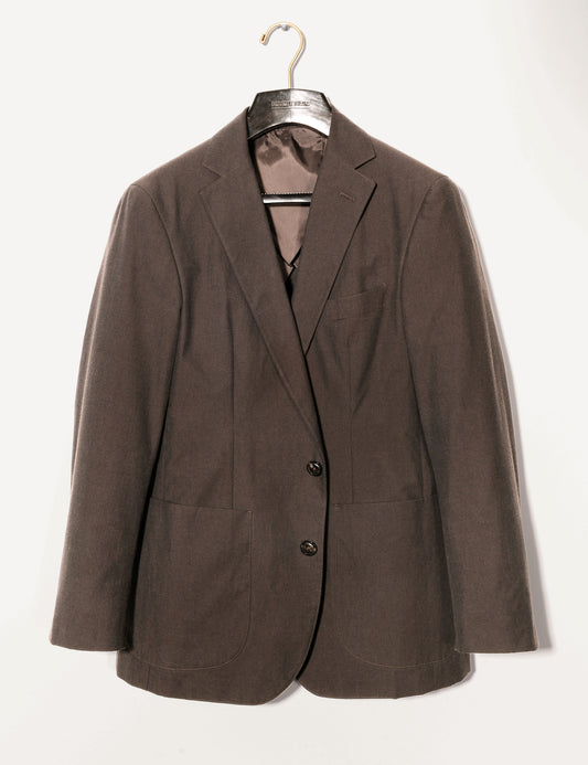 Brooklyn Tailors BKT35 Unstructured Jacket in Crisp Cotton Blend - Walnut full length shot on hanger