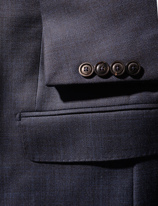 Detail shot of Brooklyn Tailors BKT50 Tailored Jacket in Textured Wool - Deep Sea showing cuff and hip pocket