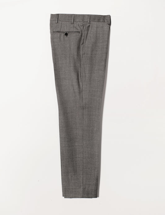 Brooklyn Tailors BKT50 Tailored Trousers in Wool Sharkskin - Salt and Pepper Gray full length flat shot