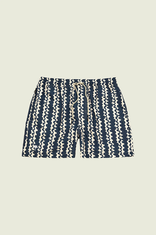 OAS Blue Scribble Swim Shorts full length front shot