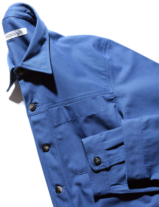 Detail of BKT15 Shirt Jacket in Crisp Cotton - Cobalt showing collar, placket, and cuff