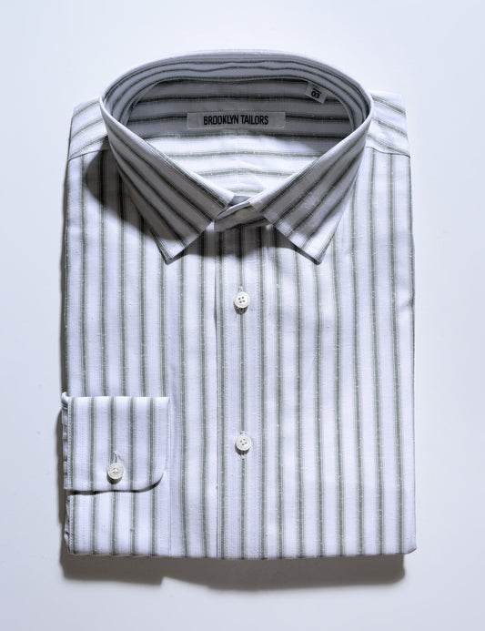 Folded flat shot of Brooklyn Tailors BKT20 Slim Dress Shirt in Striped Cotton / Silk - Saguaro