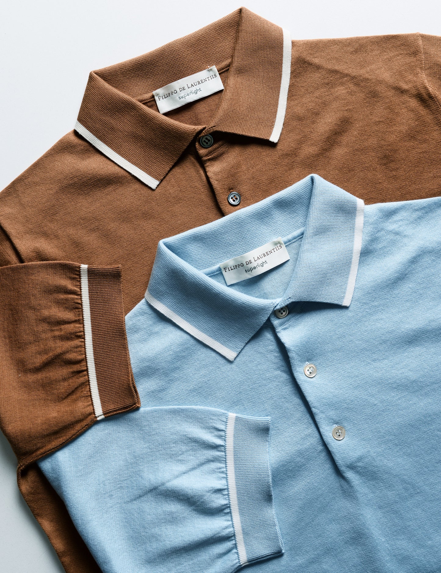 Detail of collar on two colors of Soft Cotton Polo with Tipping
