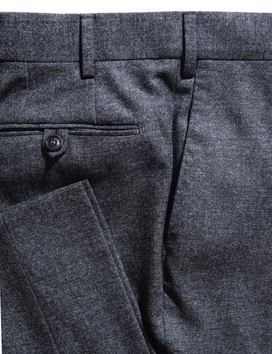 Detail of BKT50 Tailored Trousers in Flannel Tickweave - Deep Gray showing hem and back pocket