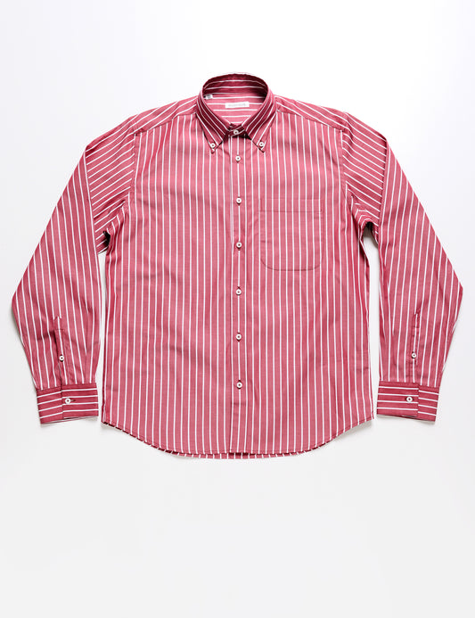 Brooklyn Tailors BKT14 Relaxed Shirt in Big Stripe - Crimson full length flat shot