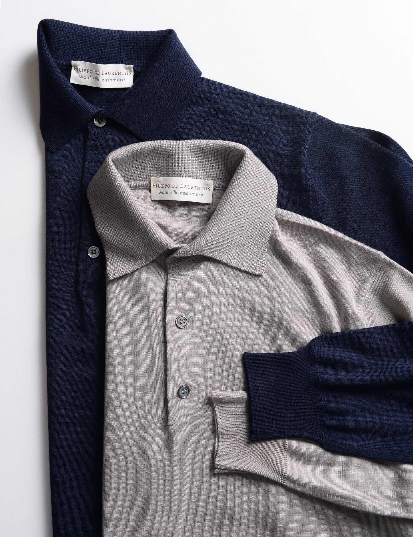 Long Sleeved Polo in Wool, Silk, and Cashmere Blend - Navy