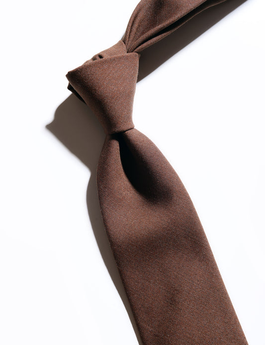 Detail of Super 130s Wool Plainweave Tie - Chestnut showing fabric texture