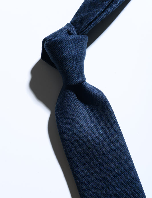 Detail of Wool Twill Tie - Deep Sea Blue showing fabric texture