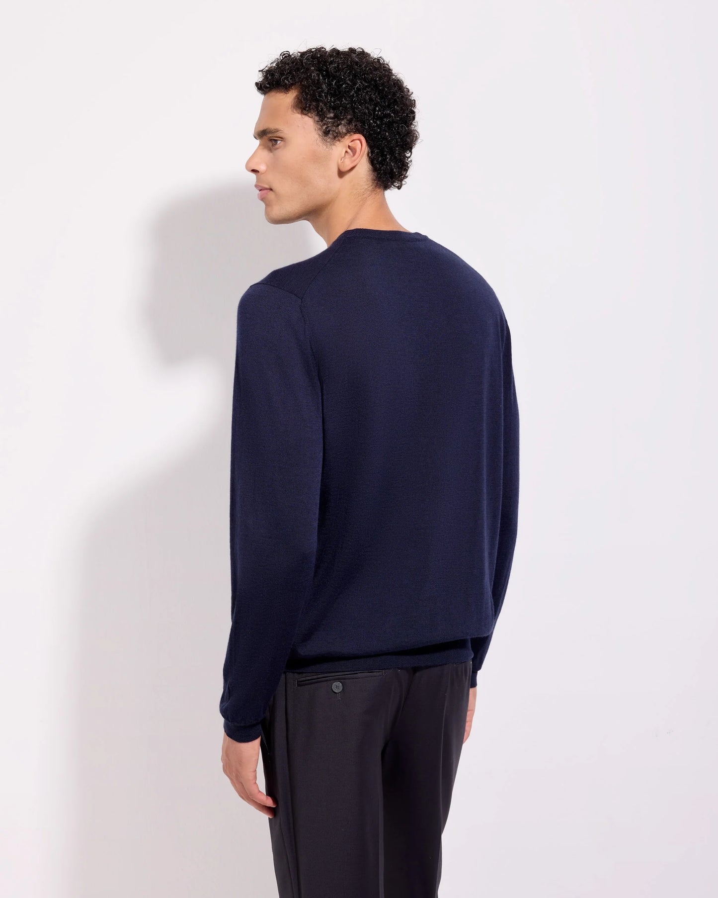 Wool, Cashmere & Silk Crewneck Sweater - Navy