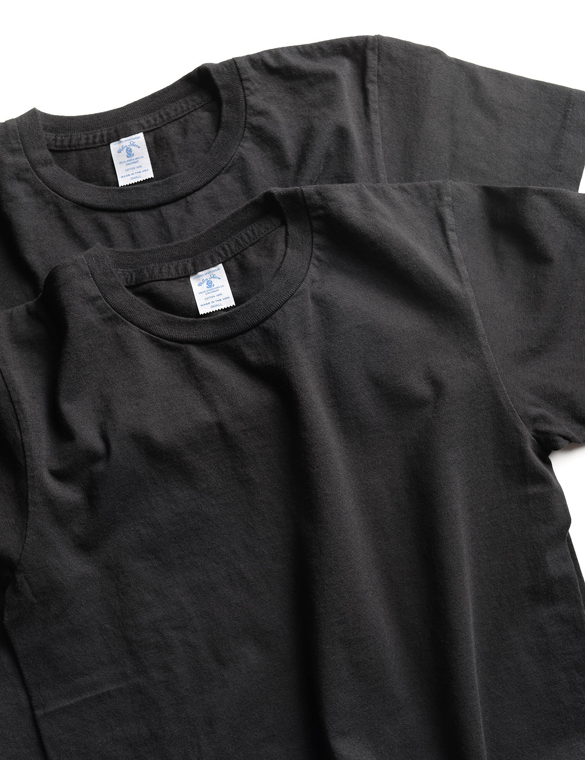 Detail of neck and arm seam of Velva Sheen 2-Pack Short Sleeve Tee in Black