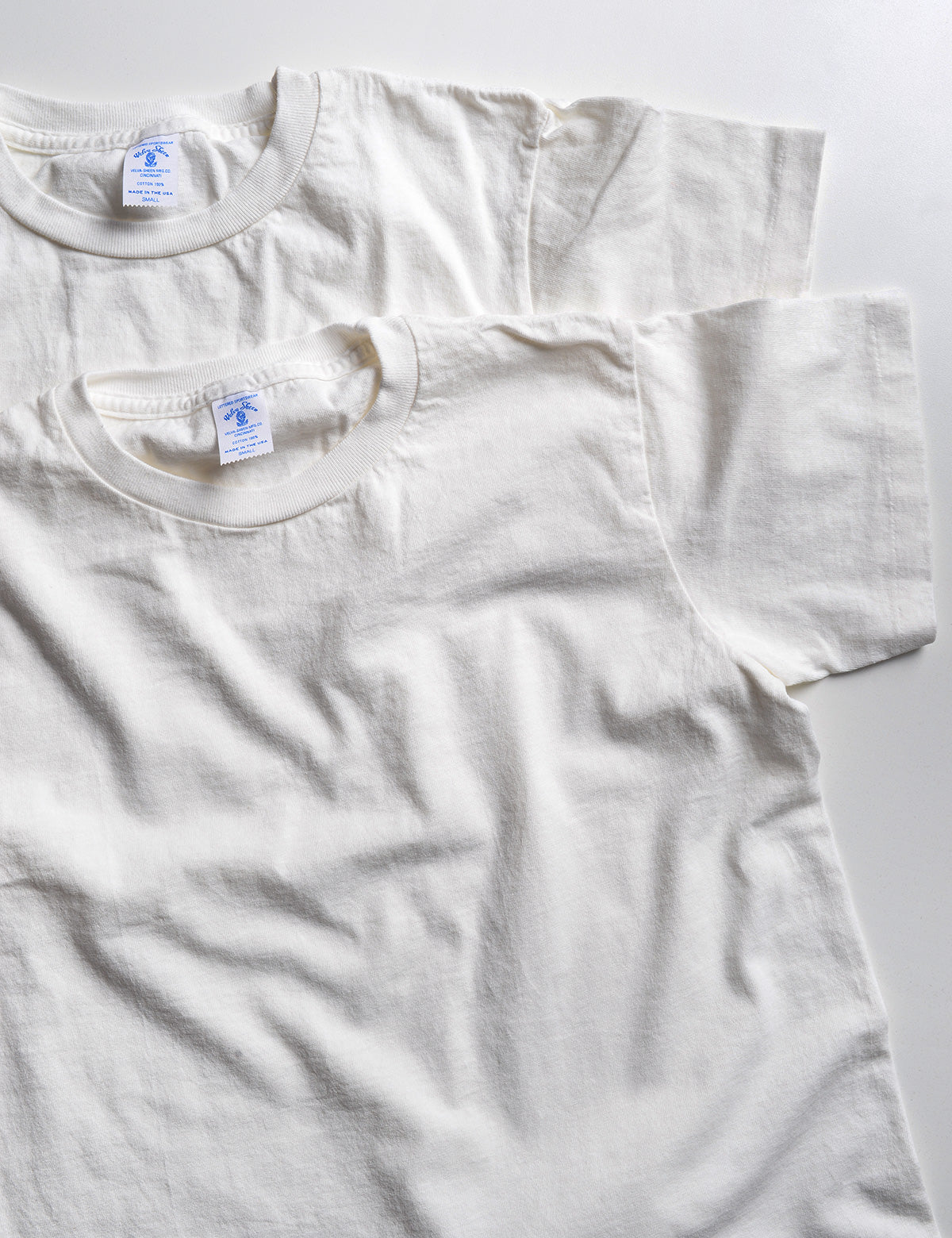 Detail of neck and sleeve of Velva Sheen 2-Pack Short Sleeve Tee in White