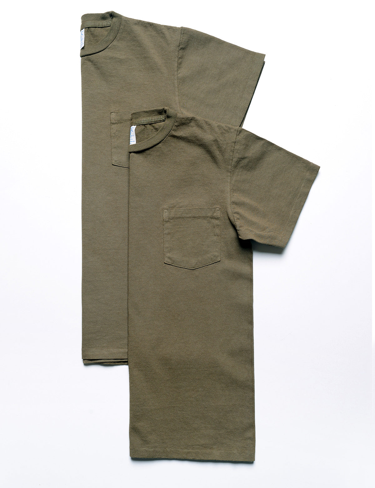 Shot of folded Velva Sheen 2-Pack Short Sleeve Pocket Tee in Olive