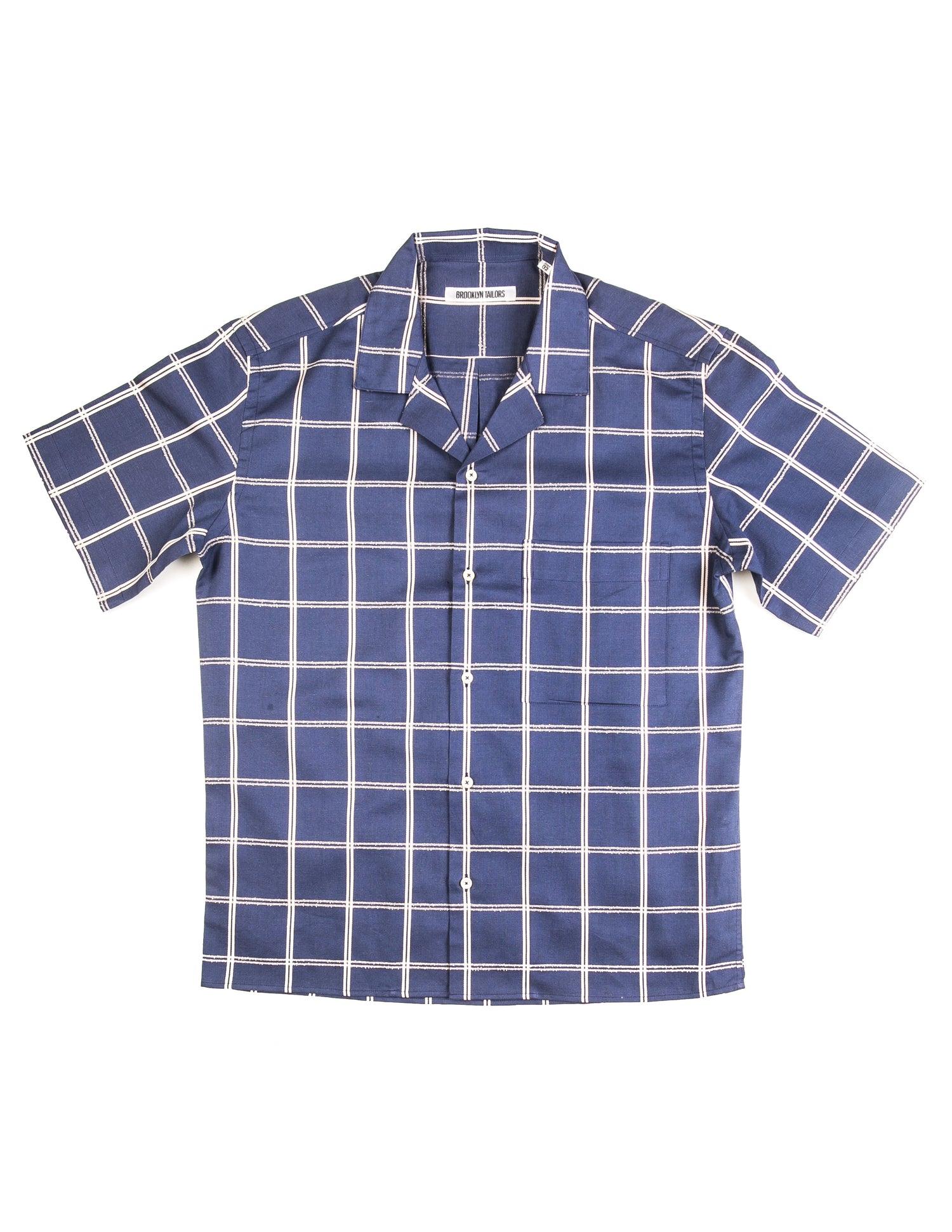 Brooklyn Tailors BKT18 Camp Shirt in Blue Windowpane full length flat shot
