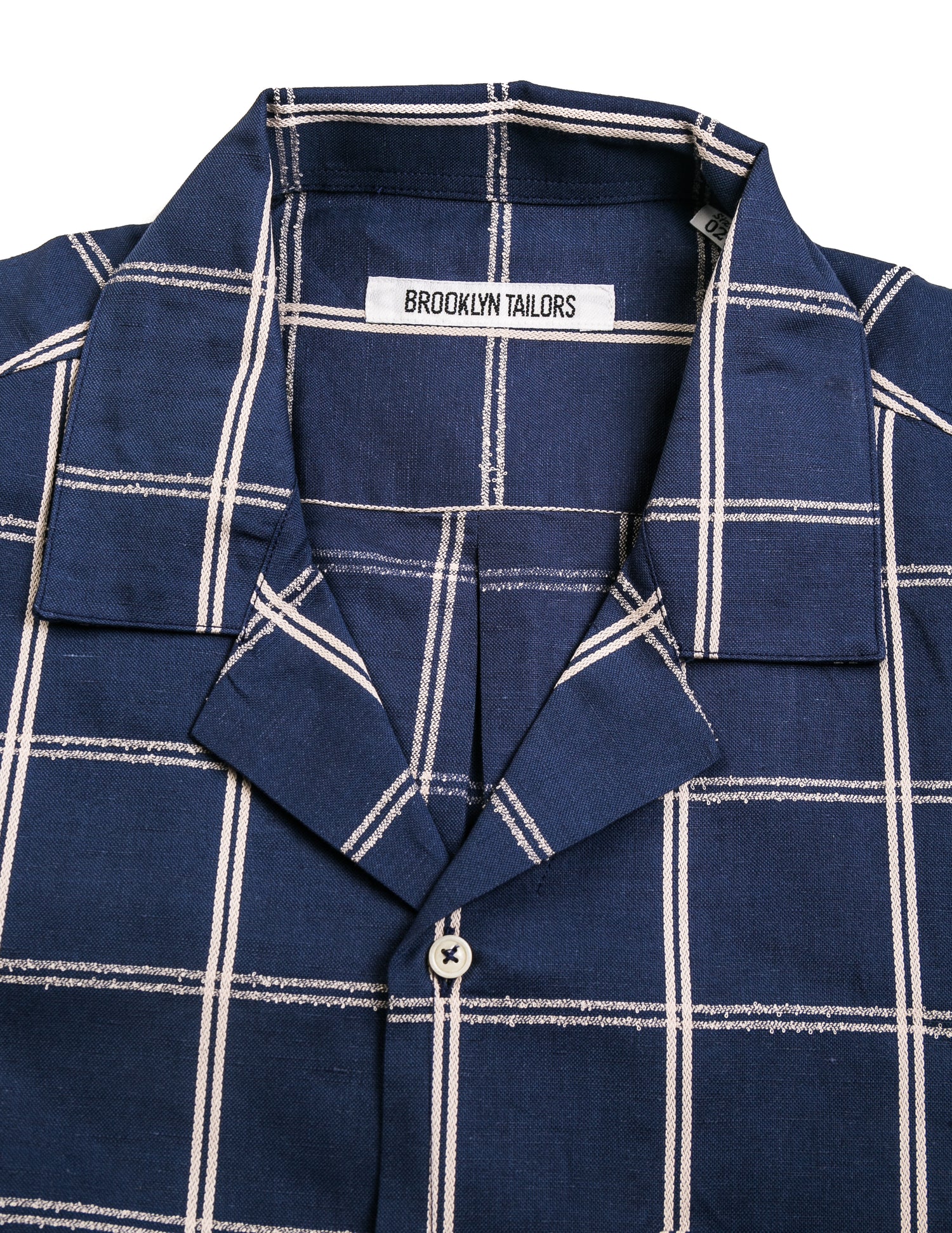 Detail of camp collar on Brooklyn Tailors BKT18 Camp Shirt in Blue Windowpane