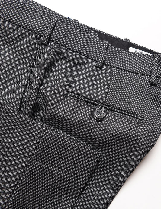 Detail shot of Brooklyn Tailors BKT50 Tailored Trousers in Birdseye Weave - Storm Gray showing hem, back pocket and side pocket