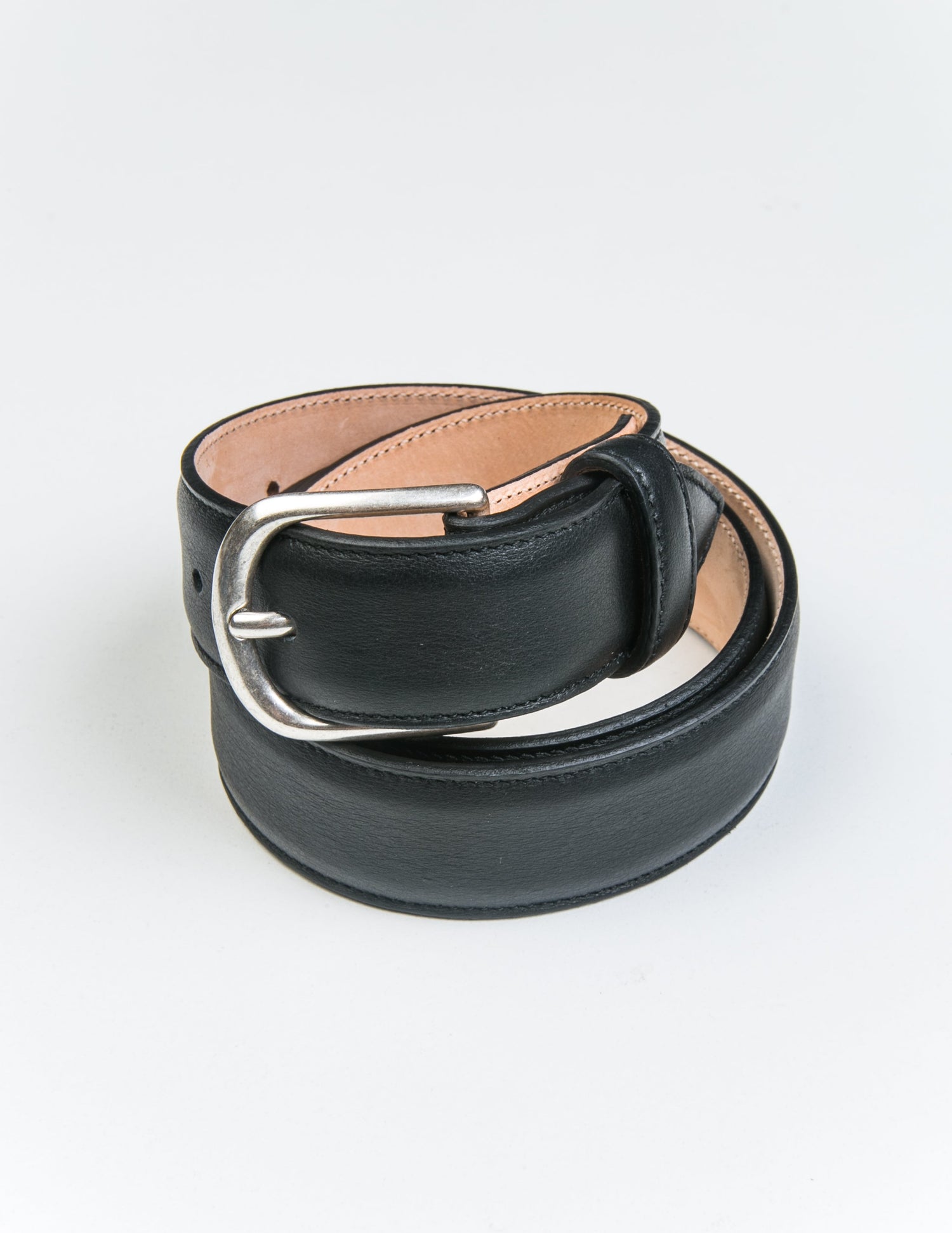 Photo of Brooklyn Tailors x Saddler's 30mm Belt in Smooth Leather - Black coiled up