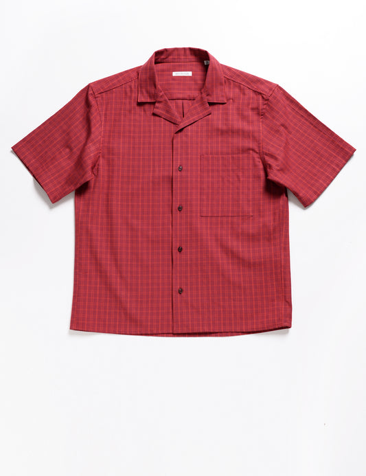 Full length flat shot of Brooklyn Tailors BKT18 Camp Shirt in Roman Check - Siena Red