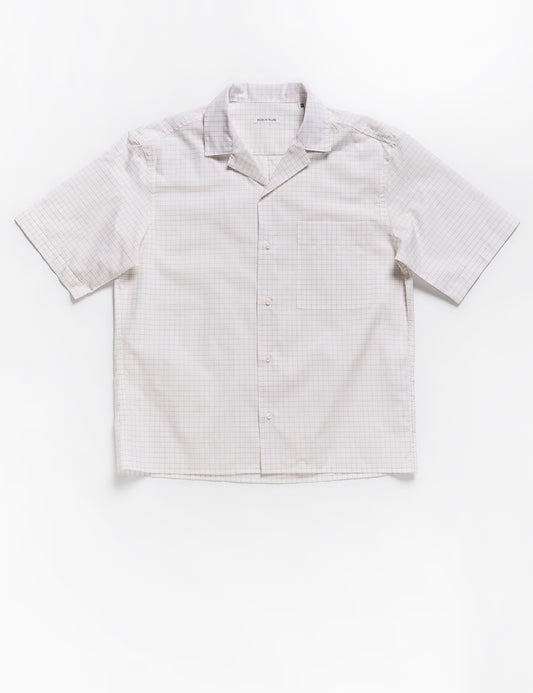 Brooklyn Tailors BKT18 Camp Shirt in Cotton Silk Graph Check - Natural full length flat shot