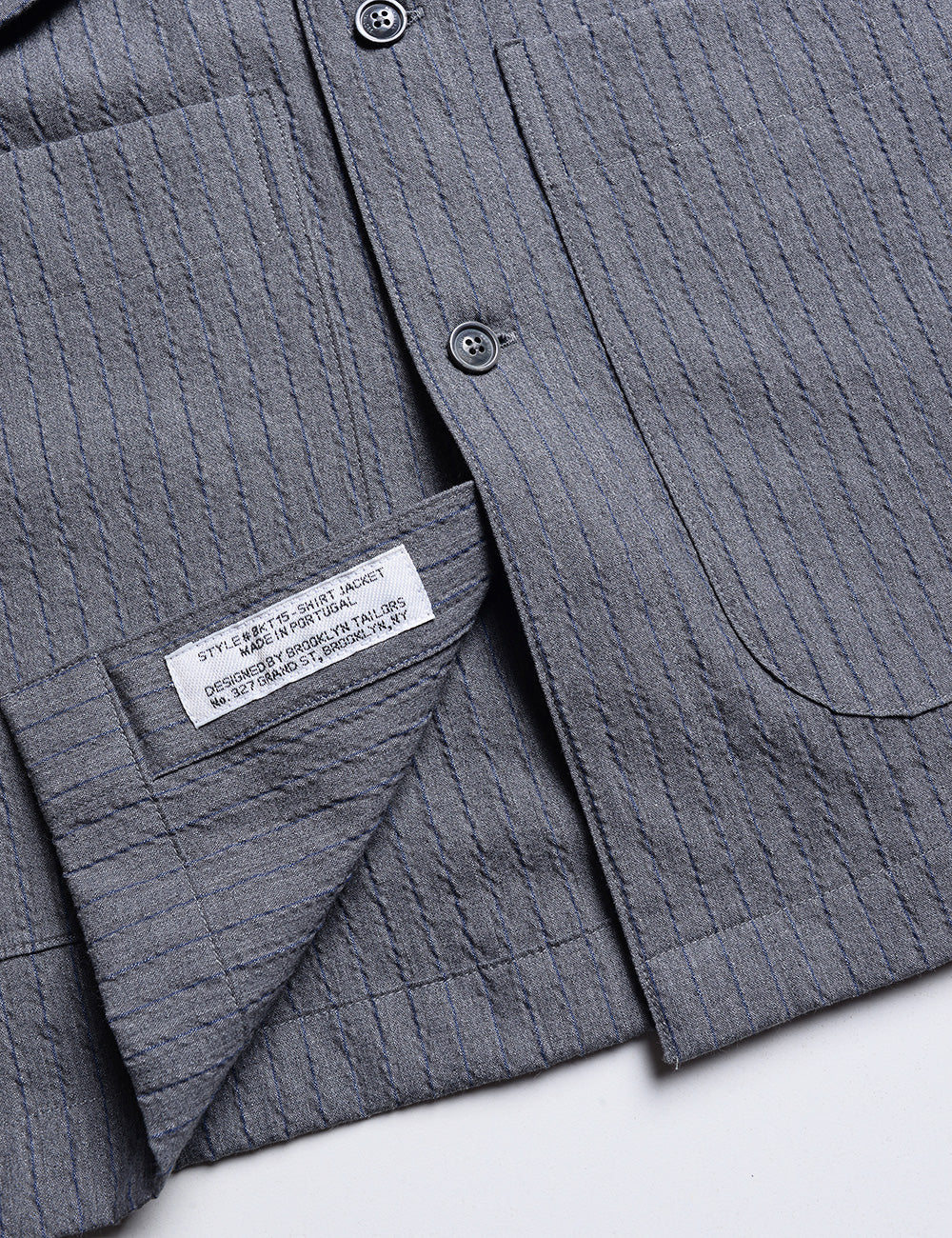 BKT15 Shirt Jacket in Cotton Seersucker - Thunder Stripe