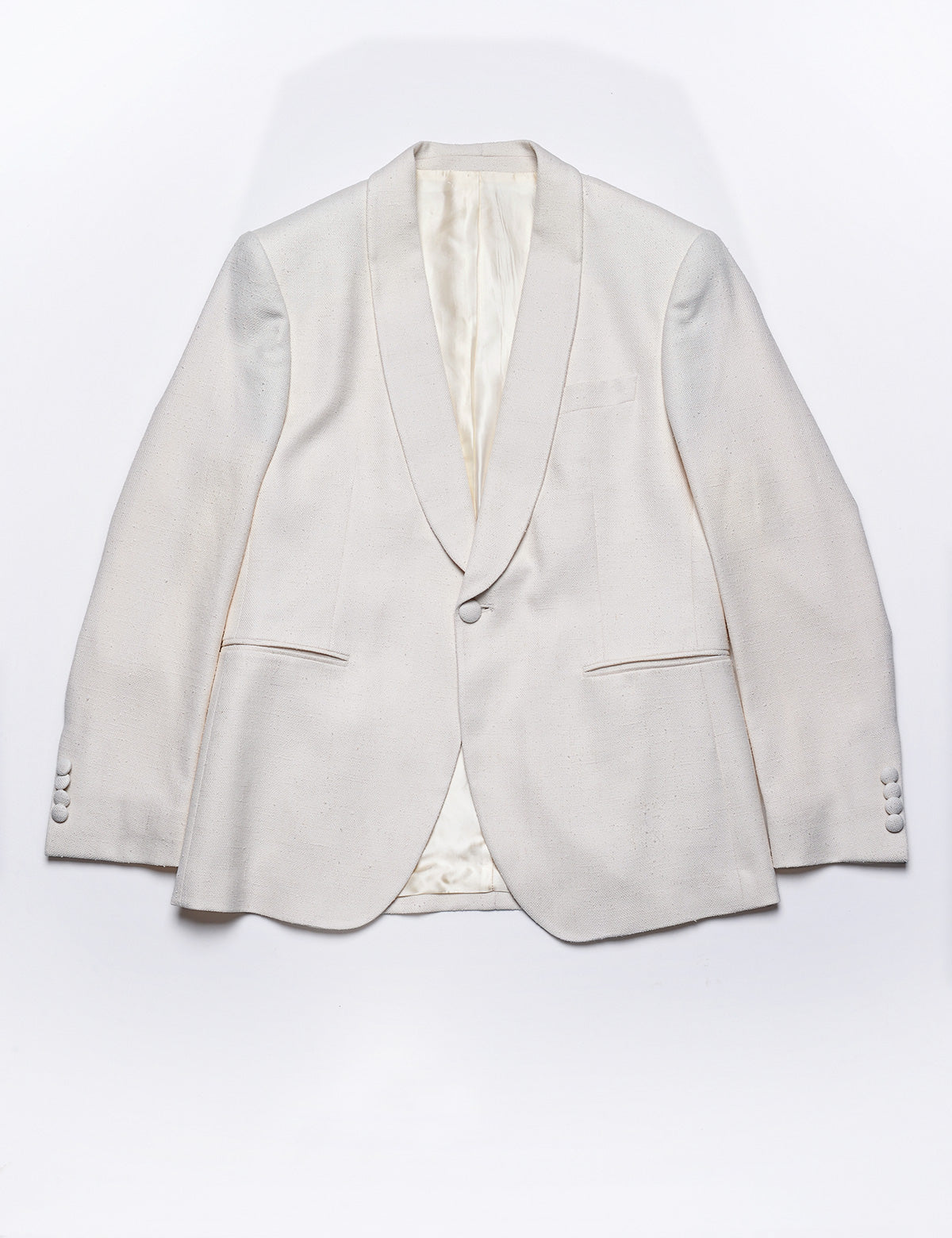 Brooklyn Tailors BKT50 Shawl Collar Dinner Jacket in Silk & Wool Hopsack - Ivory full length flat shot