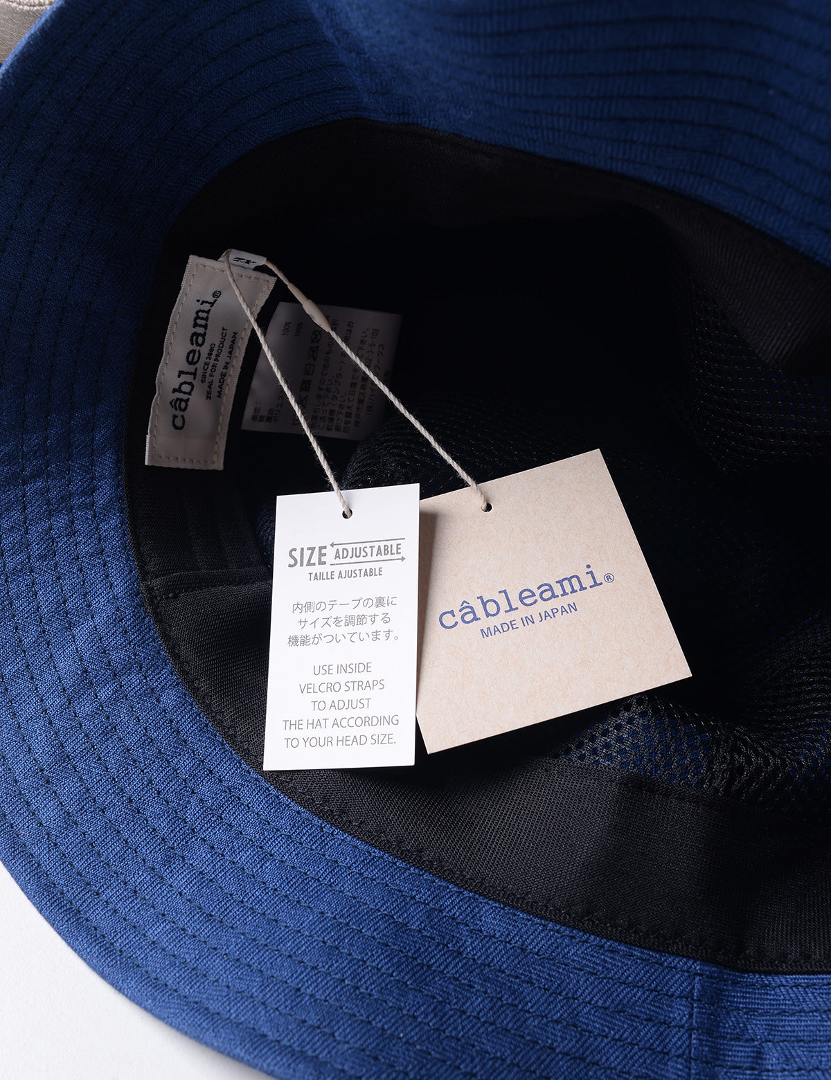 Interior detail of Cableami French Linen Bucket Hat - Indigo