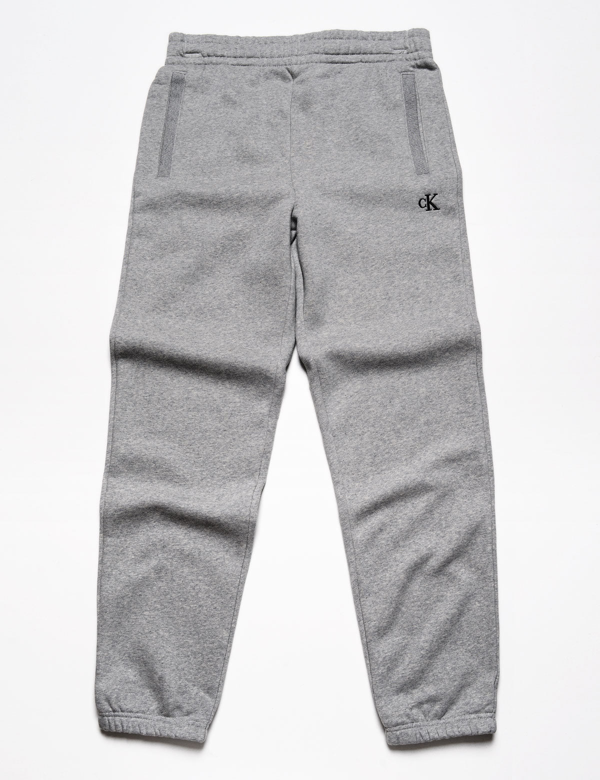 Full length flat shot of Calvin Klein Archive Logo Fleece Jogger - Heroic Heather Gray