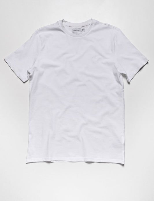 Full length flat shot of Calvin Klein Short Sleeve Smooth Cotton Solid Crewneck Tee - Brilliant White