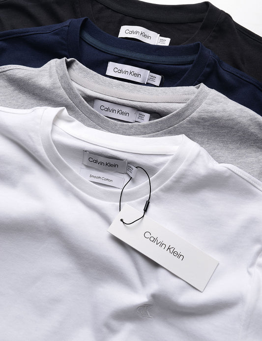 Neck detail of Short Sleeve Smooth Cotton Solid Crewneck Tee - Brilliant White