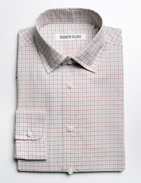 Brooklyn Tailors BKT20 Slim Dress Shirt in Micro Grid - White / Red / Gray folded flat shot