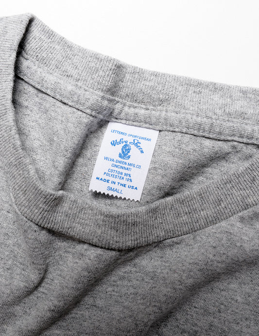 Close up of Velva Sheen label in 2-Pack Short Sleeve Pocket Tee in Heather Gray