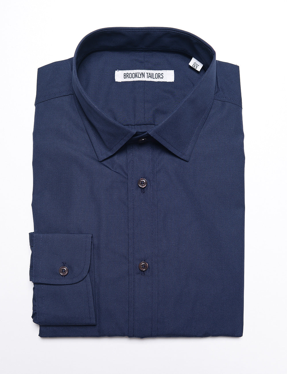 Brooklyn Tailors BKT20 Slim Dress Shirt in Crisp Poplin - Rich Navy folded flat shot