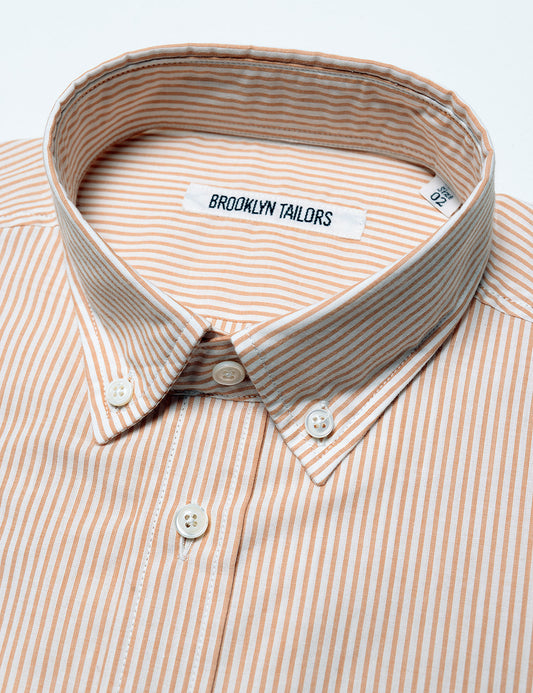 Button down collar detail shot of Brooklyn Tailors BKT10 Slim Casual Shirt in Thin Stripe - Ochre and White