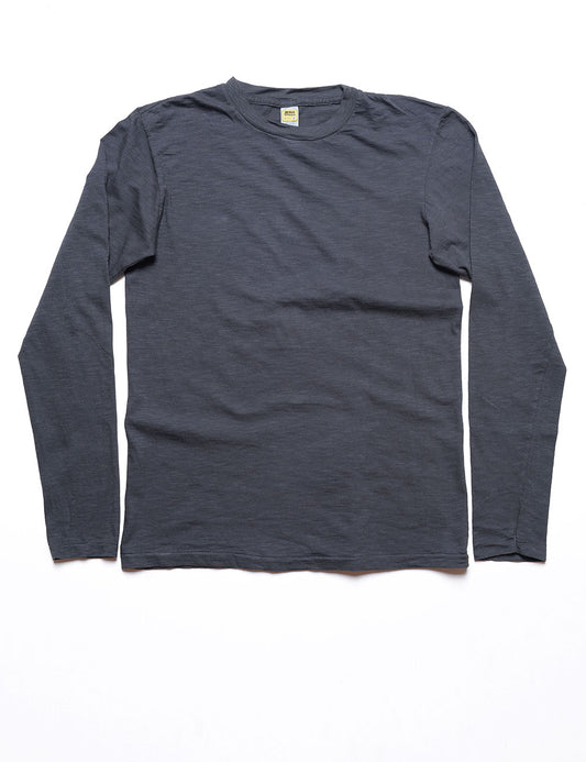 Full length flat shot of Velva Sheen Long Sleeve Crewneck T-Shirt in Washed Black