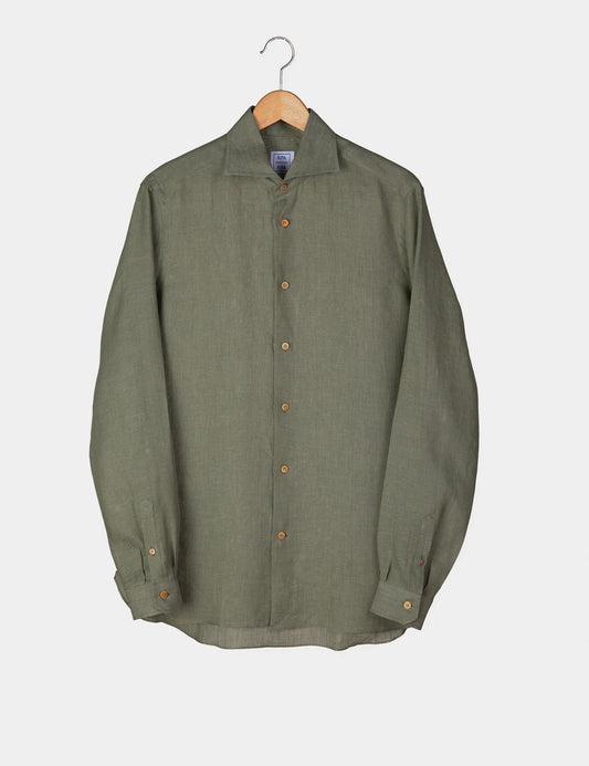 Ripa Ripa Elba Linen Shirt - Verde full length shot on hanger