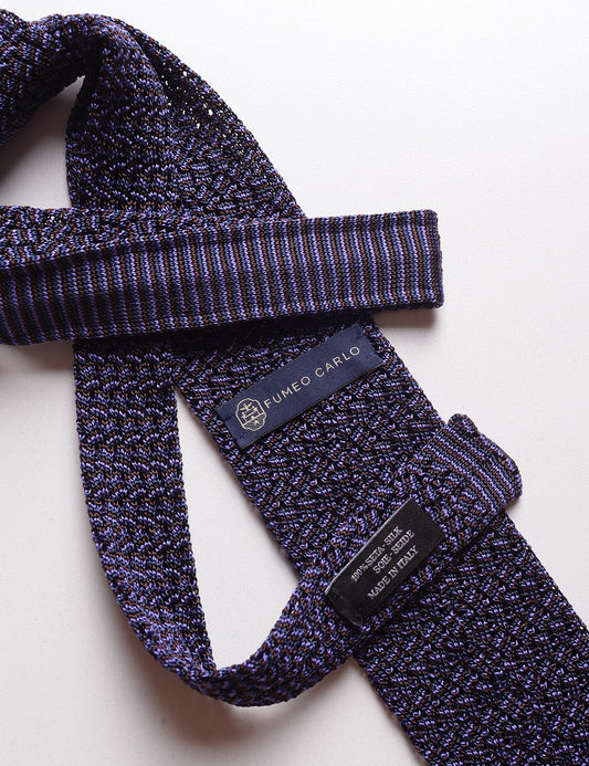 Label detail of Micro Pattern Silk Knit Tie - Amethyst