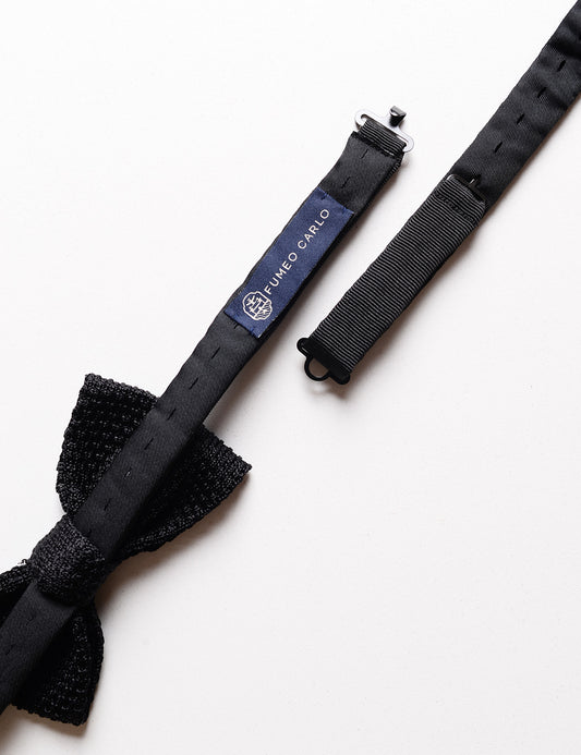 Adjuster detail on Knit Silk Bowtie in Black