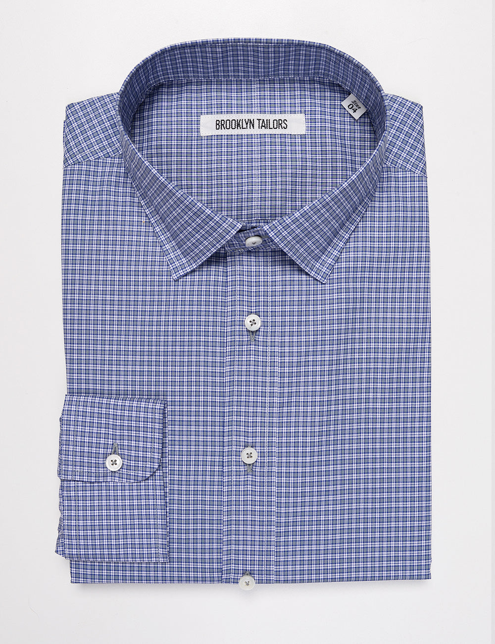 Brooklyn Tailors BKT20 Slim Dress Shirt in Mini Plaid - Blue and Gray folded flat shot