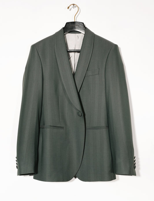 Brooklyn Tailors BKT50 Shawl Collar Dinner Jacket in Wool Herringbone - Cyprus full length shot on hanger
